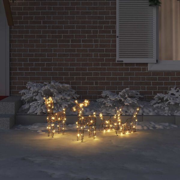 vidaXL Renifer ciągnący sanie Ciepła biel 53 x 28 x 33 cm rattan