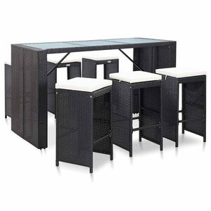 vidaXL 7-cz. zestaw barowy do ogrodu z poduszkami, rattan PE, czarny