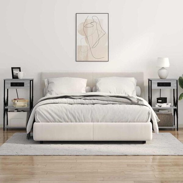 vidaXL Szafka Nocna z p&oacute;łką Szary Sonoma 41 x 31 x 76 cm