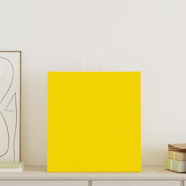 vidaXL Torby papierowe 50 szt. z uchwytami ż&oacute;łte 45x17x48 cm