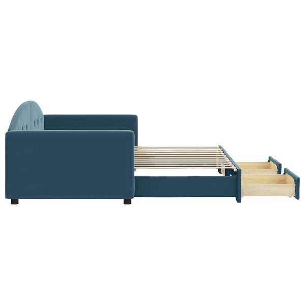 vidaXL Sofa rozsuwana z szufladami, niebieska, 90x200 cm, aksamit