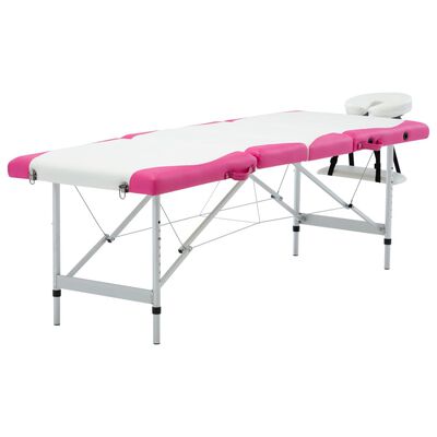 vidaXL 4-strefowy, składany stół do masażu, aluminium, biało-różowy