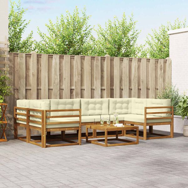 vidaXL Zestaw sof na zewnątrz z poduszką 7 pcs Naturalny i Kremowy