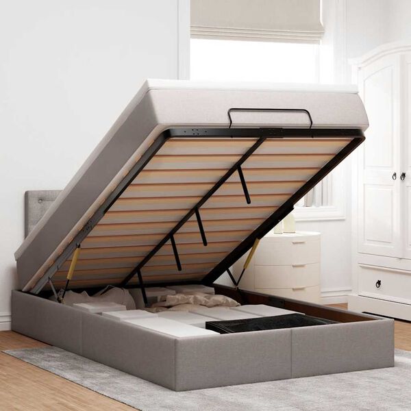 vidaXL Ł&oacute;żko otomana z materacem i LED, taupe, 120x190cm, tkanina