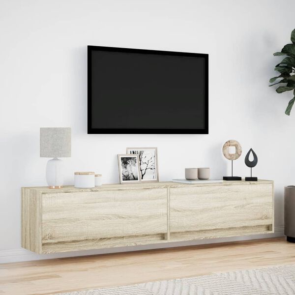 vidaXL Ścienna szafka pod TV, z LED, dąb sonoma, 180x31x38 cm