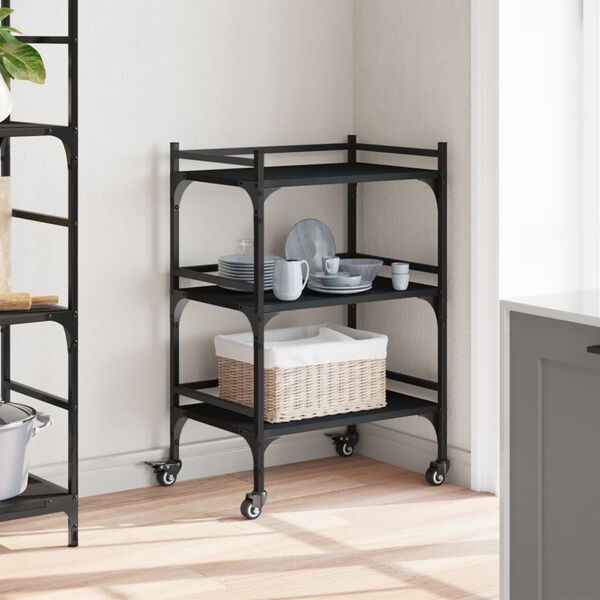 vidaXL Wózek kuchenny, czarny, 50x35x75,5 cm, materiał drewnopochodny