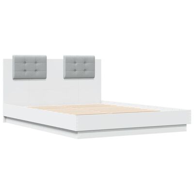 vidaXL Rama łóżka z wezgłowiem i LED, biała, 140x190 cm