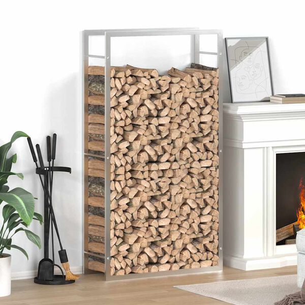 vidaXL Stojak na drewno opałowe, 80x28x154 cm, stal nierdzewna