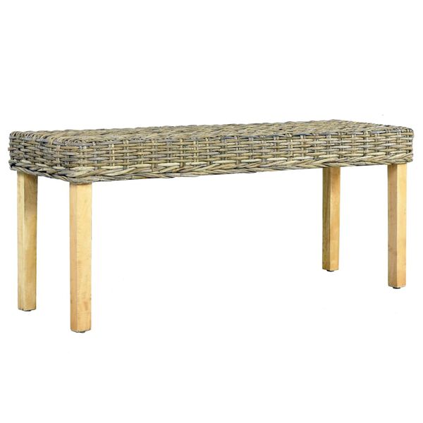 vidaXL Ławka, 110 cm, naturalny kolor, rattan kubu i lite drewno mahoniowe