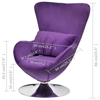 vidaXL Fotel obrotowy z poduszką, mały, fioletowy, aksamitny