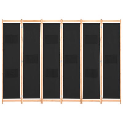 vidaXL Parawan 6-panelowy, czarny, 240 x 170 x 4 cm, tkanina
