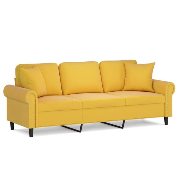 vidaXL 3-osobowa sofa z poduszkami, jasnoż&oacute;łta, 180 cm, aksamit