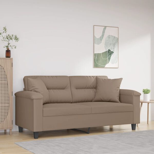 vidaXL 2-osobowa sofa z poduszkami, taupe, 140 cm, obita mikrofibrą