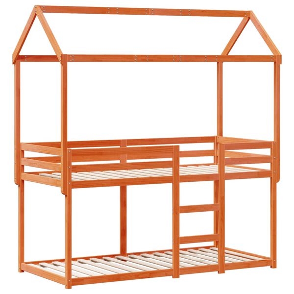 vidaXL Ł&oacute;żko z piętrem i daszkiem, woskowy brąz, 90x190 cm, sosnowe