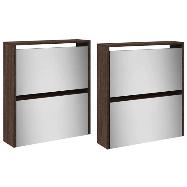 vidaXL Szafka na buty z lustrem, 4-poziomy, brązowy dąb, 63x17x134 cm