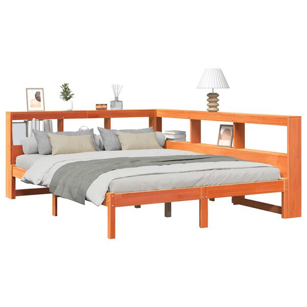 vidaXL Ł&oacute;żko z regałem, bez materaca, 160x200 cm, lite drewno sosnowe