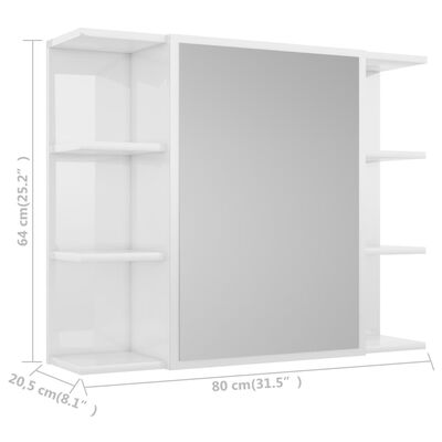vidaXL Szafka z lustrem, wysoki połysk, biała, 80x20,5x64 cm