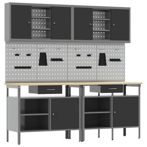 vidaXL Zestaw stołu warsztatowego z szufladą 8 pcs Czerwony i Szary