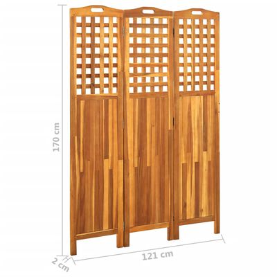 vidaXL Parawan 3-panelowy, 121x2x170 cm, lite drewno akacjowe