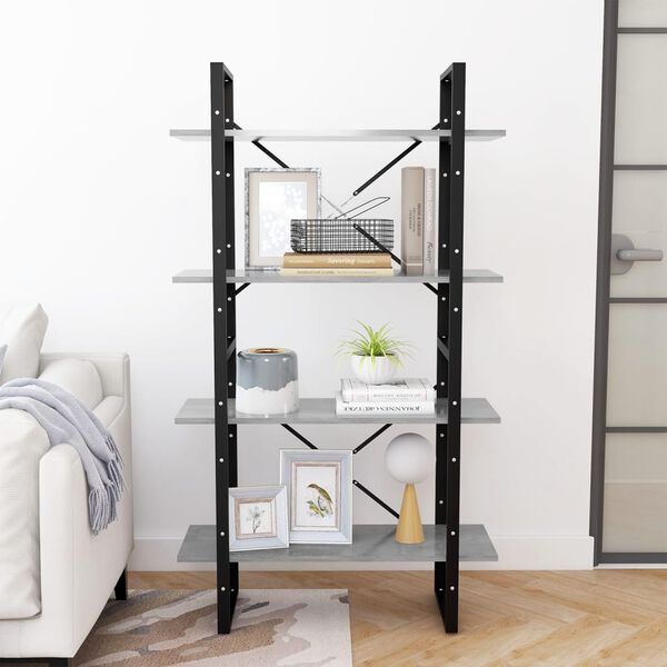 vidaXL 4-poziomowy regał na książki, szarość betonu, 80x30x140 cm