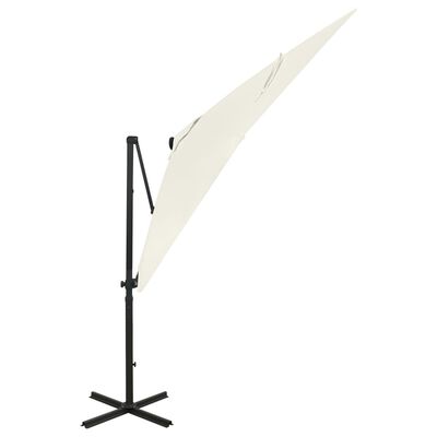 vidaXL Parasol wiszący z lampkami LED i słupkiem, piaskowy, 250 cm
