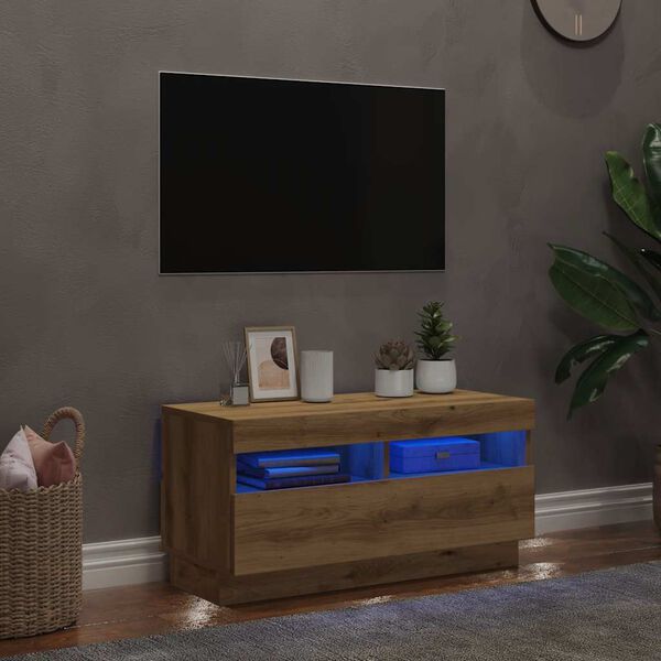 vidaXL Szafka pod TV z oświetleniem LED, dąb artisan, 80x35x40 cm