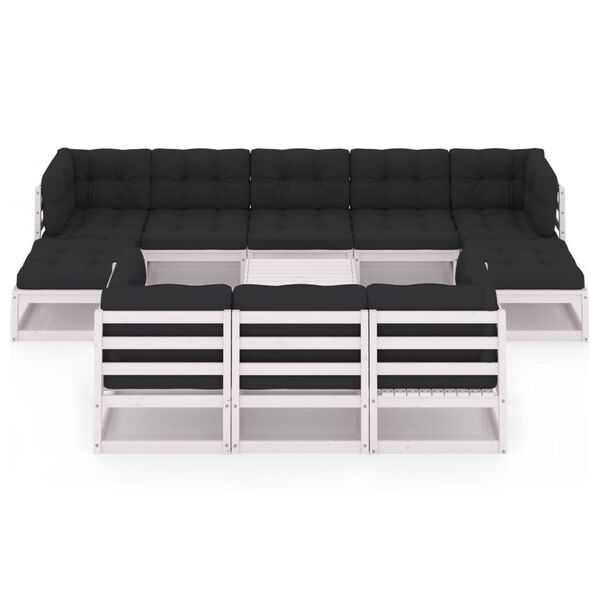 vidaXL 11-cz. zestaw wypoczynkowy do ogrodu, z poduszkami, biały sosna