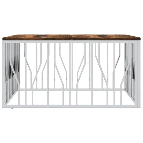 vidaXL Stolik kawowy, srebrny, stal nierdzewna i lite drewno z odzysku