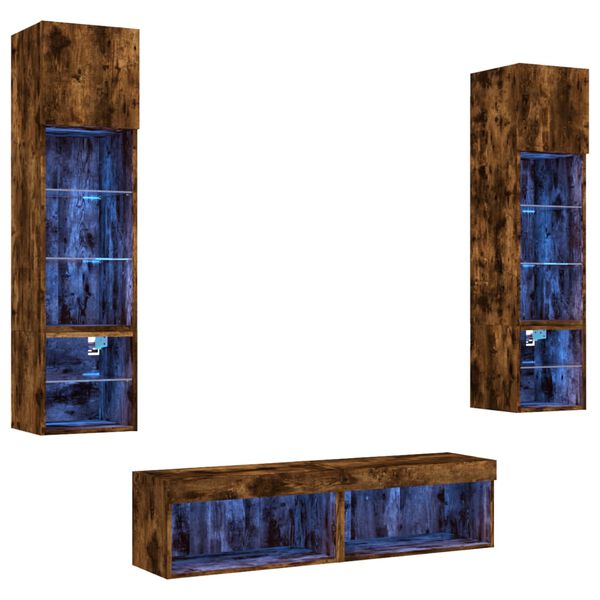 vidaXL 6-częściowy zestaw mebli TV z LED, przydymiony dąb