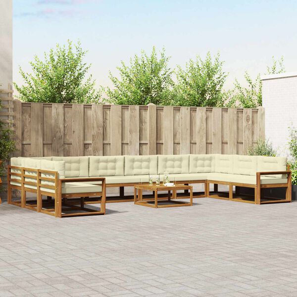 vidaXL Zestaw sof na zewnątrz z poduszką 11 pcs Naturalny i Kremowy
