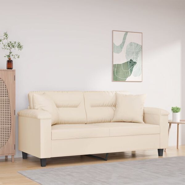 vidaXL 2-osobowa sofa z poduszkami, beżowa, 140 cm, mikrofibra