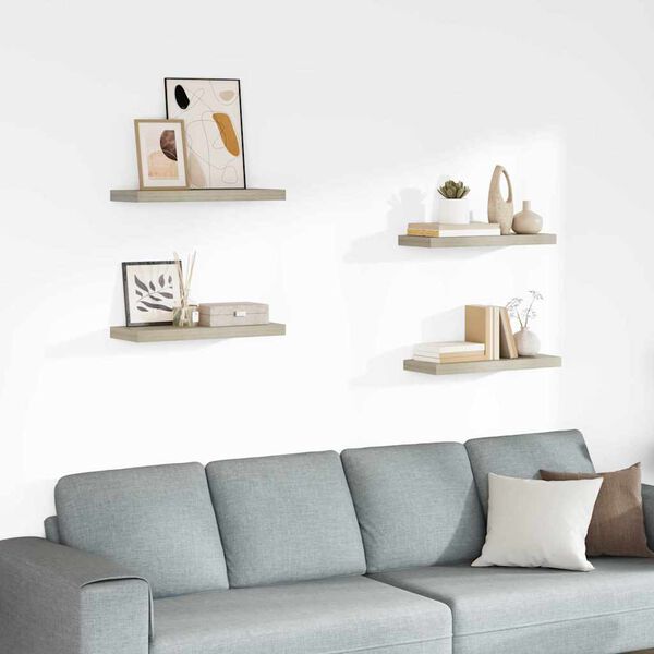 vidaXL P&oacute;łki ścienne, 4 szt., kolor dębowy, 60x23,5x3,8 cm, MDF