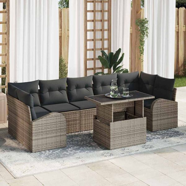 vidaXL Zestaw Sof na Ogród z poduszką 8 pcs Szary Rattan poli