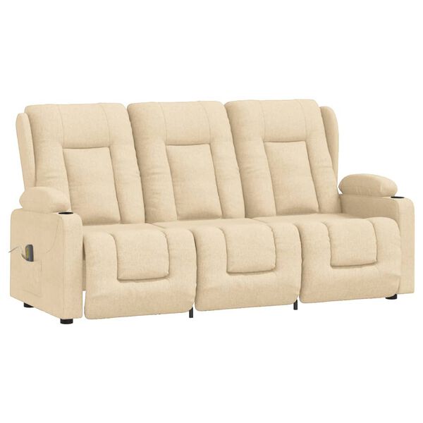 vidaXL Rozkładany fotel masujący z uchwytem, 3-os., kremowy, tkanina