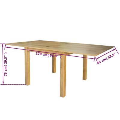 vidaXL Rozkładany stół z drewna dębowego, 170x85x75 cm