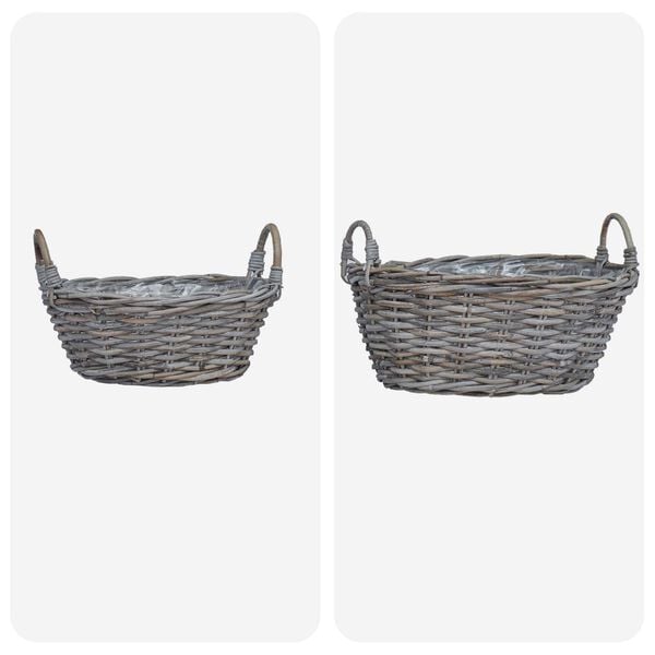 vidaXL Kosz na rośliny z przechowywaniem 2 pcs Szary Rattan Lacak
