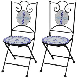 vidaXL Krzesła składane 2 szt. ceramiczne niebiesko-białe