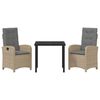 vidaXL Zestaw do jadalni w ogrodzie z poduszką 3 pcs Beżowy polirattan