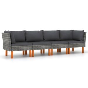 vidaXL 4-osobowa sofa ogrodowa z poduszkami, polirattan, szara