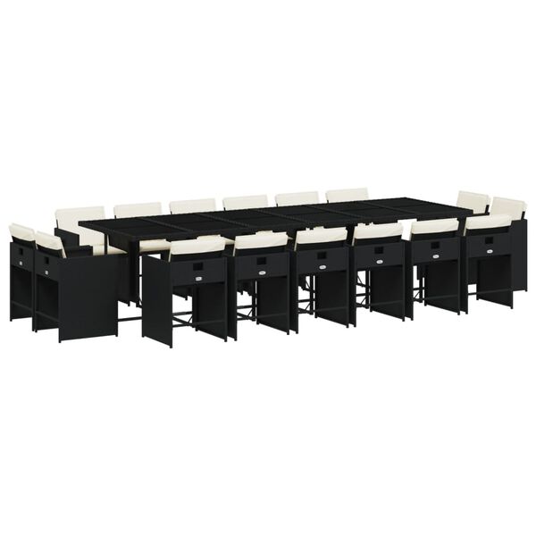 vidaXL 17-cz. zestaw mebli ogrodowych z poduszkami, czarny, rattan PE