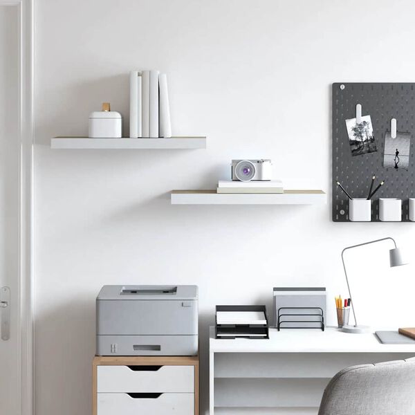 vidaXL Półki ścienne, 2 szt., dębowo-białe, 60x23,5x3,8 cm, MDF