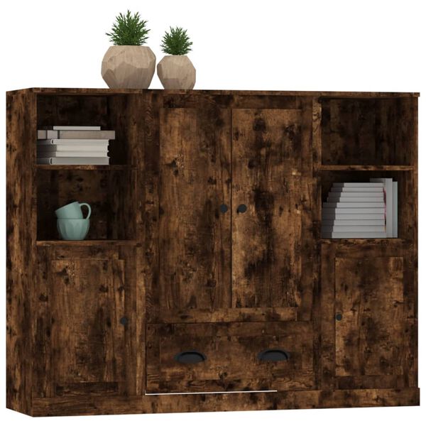 vidaXL Wysokie szafki, 3 szt, przydymiony dąb, materiał drewnopochodny