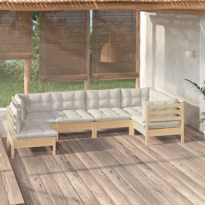 vidaXL 6-cz. zestaw wypoczynkowy do ogrodu, kremowe poduszki, sosnowy
