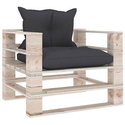 vidaXL Sofa ogrodowa z palet, antracytowe poduszki, drewno sosnowe