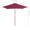 vidaXL Parasol ogrodowy na drewnianym słupku, 270 cm, bordowy