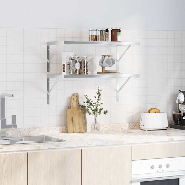 vidaXL P&oacute;łki ścienne, 2 szt., 75x40 cm, srebrna stal nierdzewna