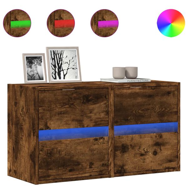 vidaXL Ścienne szafki TV z LED, 2 szt., przydymiony dąb, 41x31x45 cm