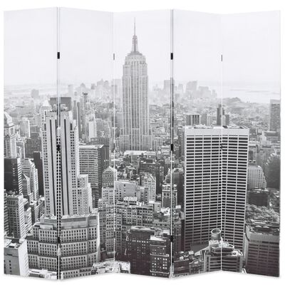 vidaXL Składany parawan, 200x170 cm, Nowy Jork za dnia, czarno-biały