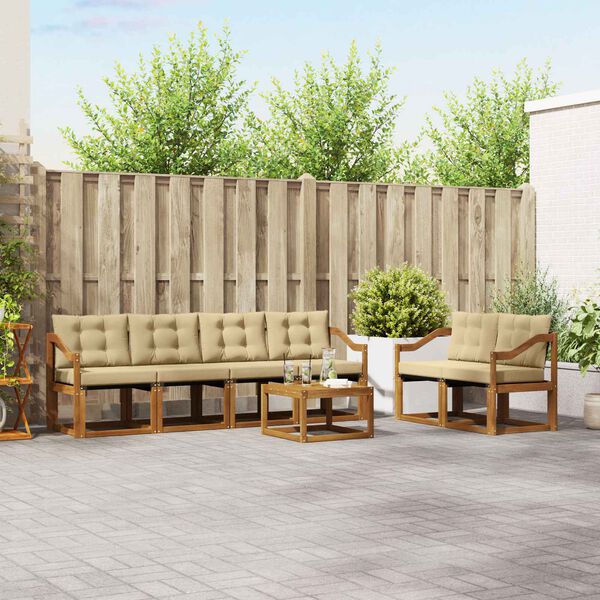 vidaXL Zestaw sof na zewnątrz z poduszką 7 pcs Naturalny i Beżowy