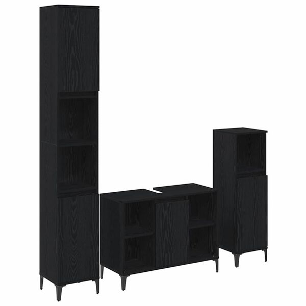 vidaXL Zestaw mebli łazienkowych z p&oacute;łką z drzwiami 3 pcs Czarny dąb